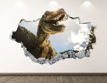 Dinozor Duvar Çıkartması-Vahşi Hayvan 3D Parçalanmış duvar sanatı yapışkanı Çocuk Odası Dekor Vinil Ev Posteri Özel Hediye KD63