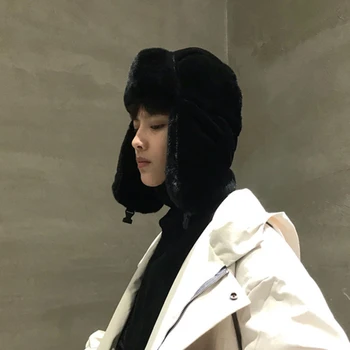 Kadın Kış Kalınlaşmış Sıcak Bere Rus Kapaklar Kore Moda Kış Kulaklığı Pilot Şapka kadın Trendi Bombacı Şapka Ayarlanabilir