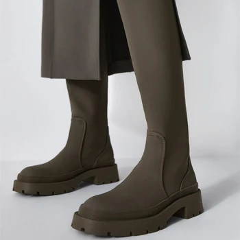 Moda Kadın Çizmeler Kış Sonbahar Yeni İngiliz Orta Buzağı Çizmeler Marka tasarım ayakkabı Yumuşak Sıcak Rahat Boyutu 4-9