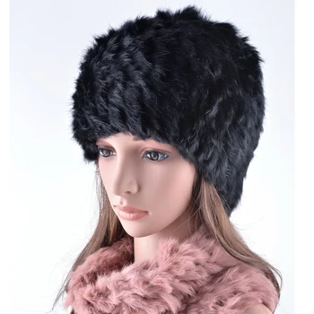 Yüksek kaliteli kış şapka kadınlar için gerçek tavşan kürk eşarp şapka örgü yün kız kasketleri rahat sevimli kap eşarp şapka iki kullanım