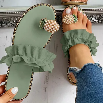 Kadın Terlik Ananas İnci Düz Ayak Bohemian rahat ayakkabılar plaj sandaletleri Bayan Ayakkabı Platformu Sandalias De Mujer Verano 2020