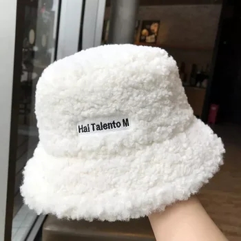 Kadın Kış Şapka Kova Şapka Yumuşak Kuzu Peluş Yumuşak Sıcak Balıkçı Şapka Panama Rahat Kapaklar Açık Bayan Düz Kore Moda