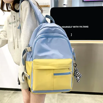 Su geçirmez Naylon Okul Çantaları Üniversite Öğrencileri kadın Sırt Çantası Büyük Kapasiteli laptop çantası Basit Kontrast Renk Sırt Çantası Mochila