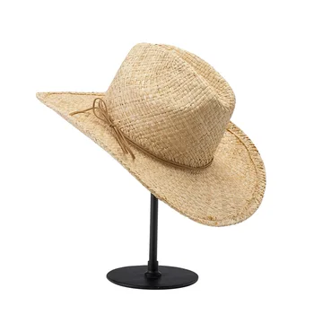 Ilkbahar yaz yeni eğlence moda güneş şapkası kadın el yapımı rafya kovboy şapkası açık seyahat plaj gölge hasır şapka