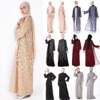 Müslüman kadın elbiseleri Moda Moda İslam kadın Abaya Hırka Sequins İşlemeli Dış Elbise Arap Giyim Etek