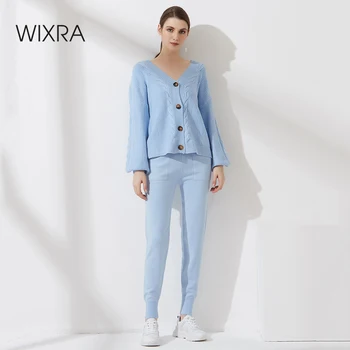 Wixra Kadın Örme Eşofman Tek Göğüslü Hırka + İpli Cepler Harem Pantolon Sonbahar Kış Kadın 2 Parça Set