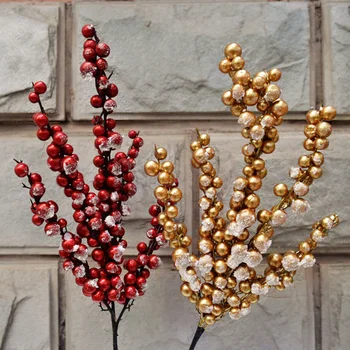1 ADET Simülasyon Kırmızı Meyveler Şube Sahte Bitki Vazo Çiçek Düzenleme DIY Noel Partisi Tatil Dekorasyon