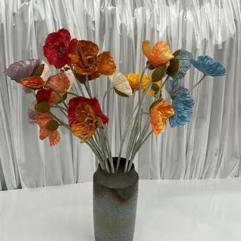 5 adet Simülasyon Haşhaş Çiçek Şube Yatak Odası Dekorasyon Yapay Haşhaş Çiçek Buketi Düğün Dekoratif Çiçek Çelenk Şube