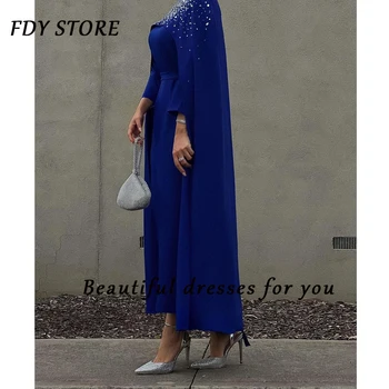 FDY Mağaza Balo Yüksek Uzun Kollu Boncuklu Pelerin Ayak Bileği Uzunlukta Örgün Durum Elbise Akşam Parti Zarif Kadınlar için