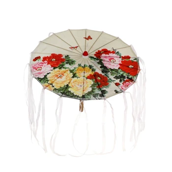 Saten Çin Vintage Şemsiye Kurdele İle Zarif Süs Geleneksel Tarzı Performans Prop Peri gibi Şemsiye