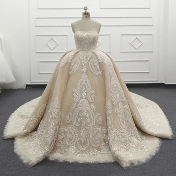 Molanda Asılı gelin kıyafeti gelinlik 2021 boncuklu dantel Sequins Kristal Lüks Elbise Şampanya Rengi Fermuar Geri HQ079