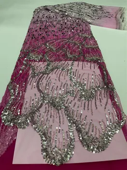 Süper güzel Parlak boncuk nakış kumaş Fransız tül net dantel / Afrika boncuk dantel Akşam elbise / düğün elbisesi parti elbise