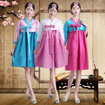 Geleneksel Kore Vintage Kadın Hanbok Nakış Zarif Parti düğün elbisesi Oryantal Ulusal Sahne Dans Kostümleri