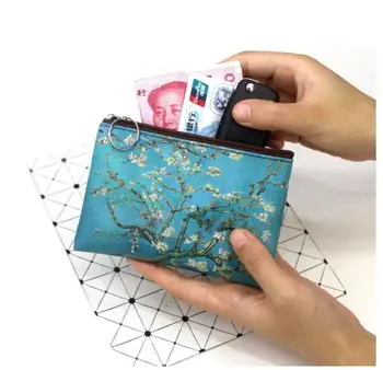 1 Adet Mini Vintage Yağlıboya bozuk para cüzdanı Kadın Kızlar Moda Baskılı PU Cüzdan Ruj Taşınabilir Para Çanta Cep Çanta