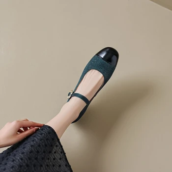 2023 Bahar Kadın Ayakkabı Kare Ayak Tıknaz Ayakkabı Kadınlar için İnek Süet Mary Janes Kadın Pompaları Ekleme Düşük Topuk Ayakkabı Sevimli ayakkabı