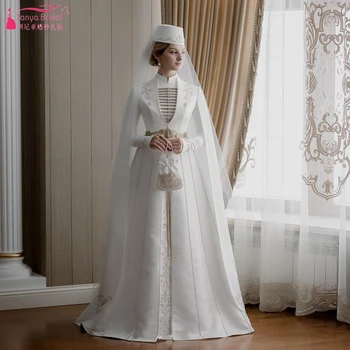 Uzun Kollu Müslüman Gelinlik Yüksek Boyun Zarif Bir Çizgi gelinlikler Rusya Moda Gelinlikler ZW521