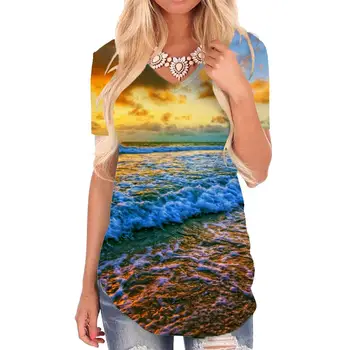 SOMEPET Manzara T-shirt kadın Okyanus Komik T Shirt Günbatımı T-Shirt 3d Bayan Giyim Punk Rock Baskılı Artı Boyutu Yüksek Kaliteli