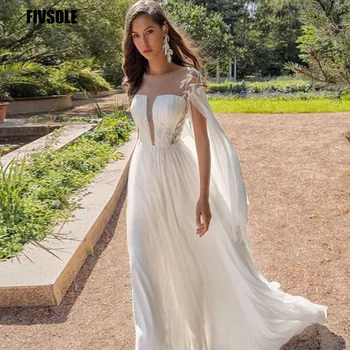 Fivsole Zarif Şifon düğün elbisesi Kadınlar İçin Dantel Aplike 2022 Gelin Törenlerinde Pelerin Backless Suudi Arabistan Vestidos De Novia