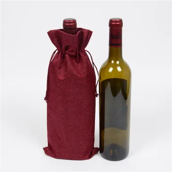 Keten Kırmızı Şarap Çanta 750 ml İpli Ambalaj Şişe Hediyeler Sarma Festivali noel hediyesi Düğün Malzemeleri Organizatör Eko Çanta