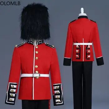 Erkek Çocuklar İngiliz Kraliyet Muhafız Üniforma Kostüm Ceket Hussar Davul süslü elbise