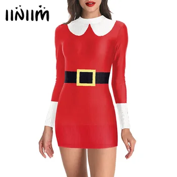 Kadınlar Noel Elbiseler Yenilik Baskı Uzun Kollu Mini Elbise Casual Ekip Boyun Bodycon Elbiseler Cosplay Parti Clubwear