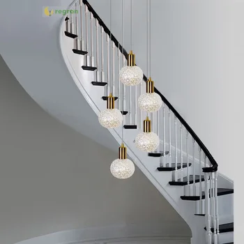 Nordic başucu Led lamba yatak odası küçük asılı ışıklar kristal top dubleks villa döner merdiven uzun kolye ışık aydınlatma
