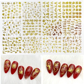 1 Sayfalık Çin Tarzı Kırmızı Altın Ejderha Phoenix 3D Tırnak Çıkartmalar Çıkartmaları Şenlikli Su Geçirmez Tırnak Sanat Dekorasyon