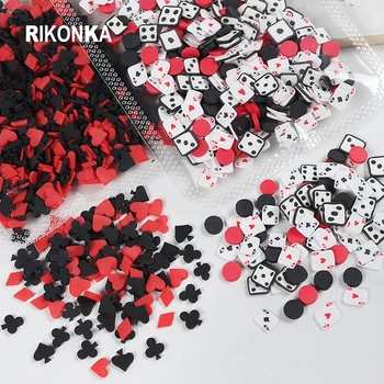 10g Reçine Poker Kartları Sequins Kalp Maça Logo Kırmızı Siyah Polimer Kil karışık Dilim DIY Wonderland Tema Tırnak Sanat Süslemeleri
