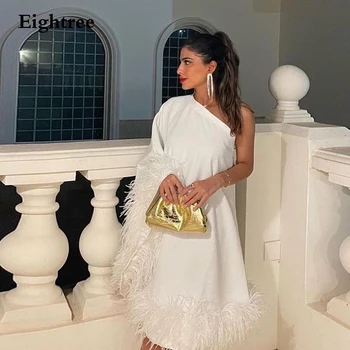 Eightree Resmi Tüyler Abiye Abendkleider Dubai Balo Yetişkin Leke Beyaz Bir Omuz Vestido De Noche 2023