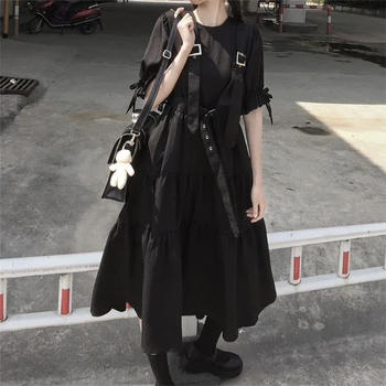 Diablo Lolita Japon Retro Yamamoto Tarzı Tasarım Duygusu Bel İnce Siyah Mizaç Elbise Serin Kız Yaz Batı Tarzı
