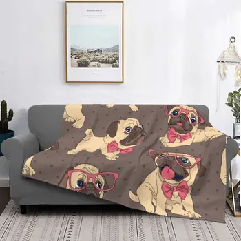Cartoon Mops Welpen In EINE Brille Decken Samt Druck Hund Liebhaber Ultra-Weiche Werfen Decken für Bettwäsche Outdoor Bettwäsche