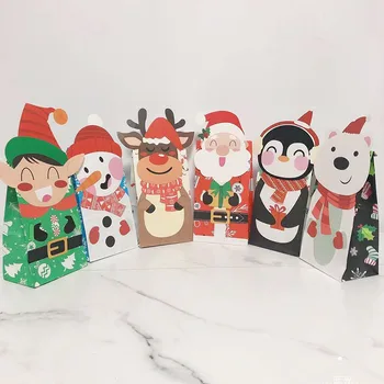 24 adet Noel Çerez Çanta Kraft Kağıt Şeker hediye keseleri Çanta Gıda Paketleme Çantası Noel Partisi Çocuklar Hediye Yeni Yıl Malzemeleri