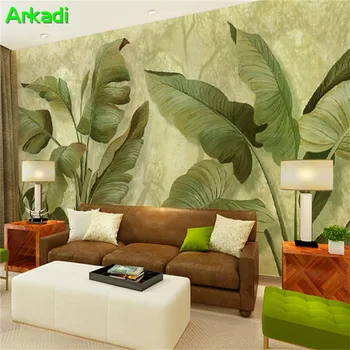 Güneydoğu Asya oturma odası duvar kağıdı subtropikal güzel taze yeşil muz yaprağı yağlıboya duvar el-boyalı yağmur ormanları