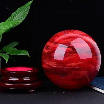 1 adet 8-10cm Manevi Şifa Ürünleri Doğal Kuvars Kırmızı Eritme Taş Kristal Top Küreler Reiki + Standı