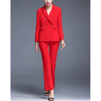 Kırmızı Kruvaze kadın Resmi Iş 2 Parça Üniforma Takım Elbise Kadın Ofis Bayan Kıyafeti Tailor Made Takım Elbise Kostüm Femme