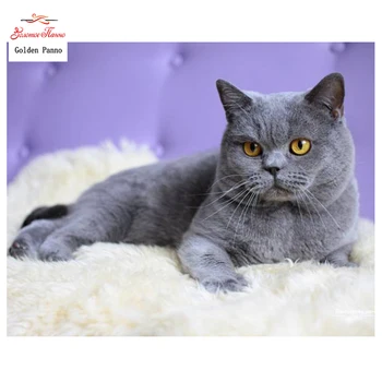 Altın Panno, DIY Oya Sayılan Çapraz Dikiş Seti Nakış Kiti 14CT 11CT hayvan Rus mavi kedi Desen Çapraz dikiş 09