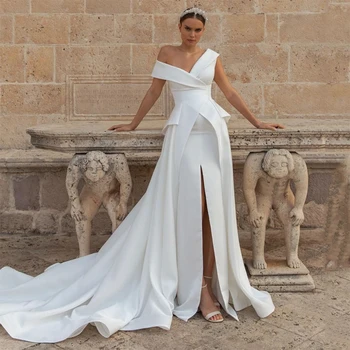 Vestido De Noite De Casamento De Cetim Branco Simples E Elegante Tamanho Personalizado