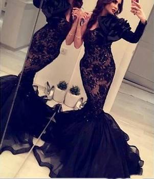 SuperKimJo Mütevazı Siyah Abiye Uzun Bir Omuz Dantel Aplike Zarif Resmi gece elbisesi Vestidos Formales