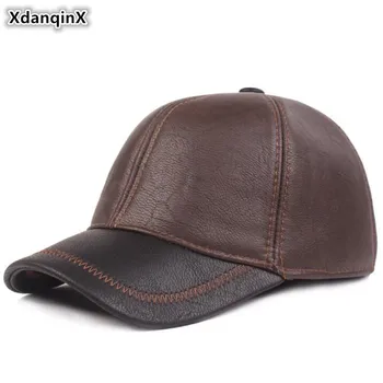 XdanqinX erkek Kış Kürk Şapka Basit PU Imitasyon Deri Beyzbol Kapaklar Erkekler Earmuffs Şapka Ayarlanabilir Boyutu Markalar Kap Snapback Kap