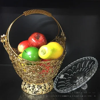 Düğün Bask Avrupa lüks hotelKTV dekorasyon butik jakarlı elmas kapaklı meyve sepeti ev moda altın meyve pot