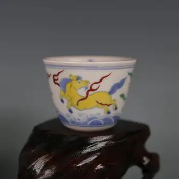 Antik MingDynasty (ChengHua) porselen fincan, at deniz, DouCai, El-boyalı el sanatları, Toplama ve Süsleme, Ücretsiz kargo