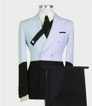 2022 Siyah Ve Beyaz Moda Kruvaze Slim Fit takım elbise Erkekler İçin Özel Yapılmış Balo Blazer Damat En İyi Erkek Düğün Takım Elbise