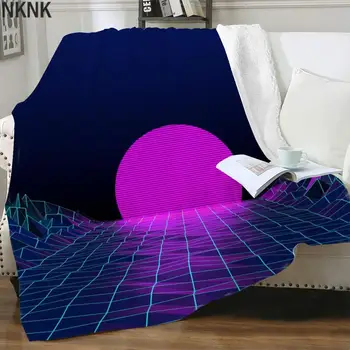 NKNK Brank Neon ışıkları battaniye soyut yatak atmak Psychedelic peluş atmak battaniye küp battaniye yatak Sherpa battaniye