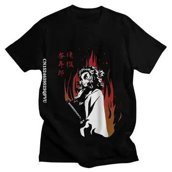Iblis avcısı Kimetsu Hiçbir Yaiba T Shirt Erkek Erkek Pamuklu T-shirt Anime Alıntı Rengoku Kyojuro Tee Harajuku Tişört Ücretsiz Kargo