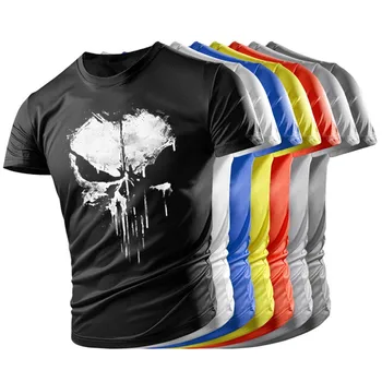 Yaz Yeni Punisher Kafatası 3d Desen Kas erkek Spor Açık Hafif Nefes Rahat streç tişört Tops .