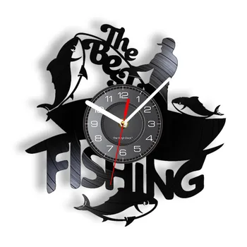 En İyi Balıkçılık Vinil Albümü Yeniden amaçlı kayıt saati Vinil Disk El Sanatları duvar saati Vintage Mancave Dekor İzle Balıkçı Hediye