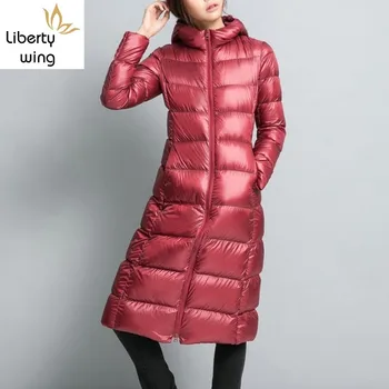 Streetwear Ceket Kadın Yüksek Kalite Moda İnce Fermuar Kapşonlu Aşağı Ceket Kış 2020 Uzun Kollu Sıcak Kırmızı Giyim