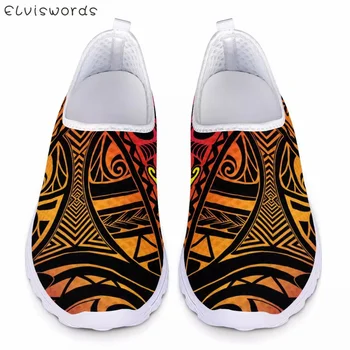 ELVISWORDS ışık Kadınlar Flats Ayakkabı Polinezya Etnik Kabile Dövme Baskı rahat Ayakkabılar Kadın Hava Mesh Ayakkabı Sneakers Üzerinde Kayma