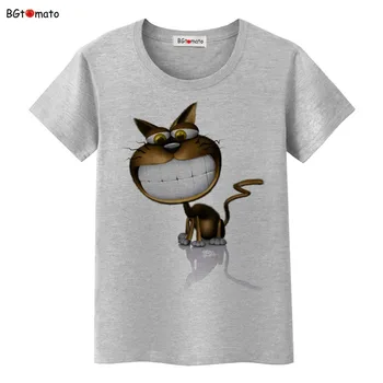 2021 güzel gülen yüz kedi t shirt kadın karikatür 3D büyük komik kedi gömlek Marka kaliteli rahat yumuşak gömlek