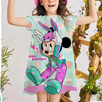 2022 Bebek Kız yaz giysileri Uzun Kollu Elbise Disney Minnie Mickey Mouse Güzel ve Konfor Çocuklar için 2-7year